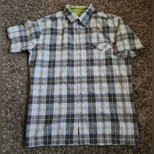 Kuhl Grey Green Plaid Cotton Logo Short Sleeve Button Up Shirt M